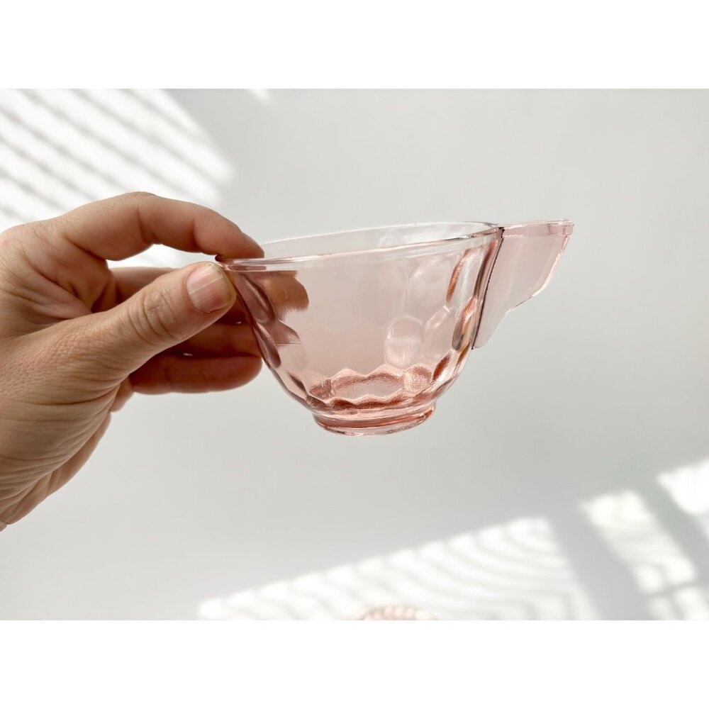 Pink Jeannette Depression Glass Vintage Teacup Saucer Glass Set Optic Thumbprint - Picture 9 of 10